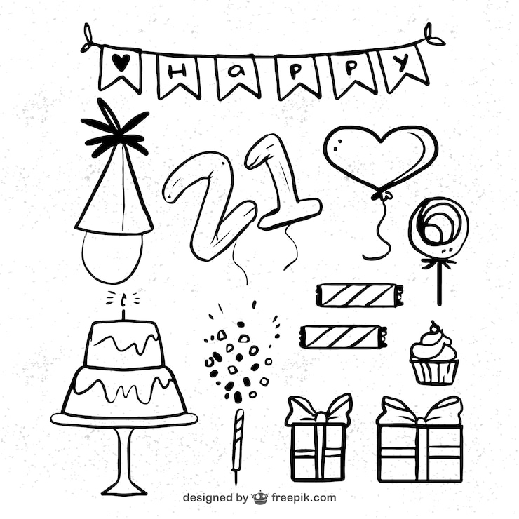 Gratis Vektor hand-drawn birthday decoration