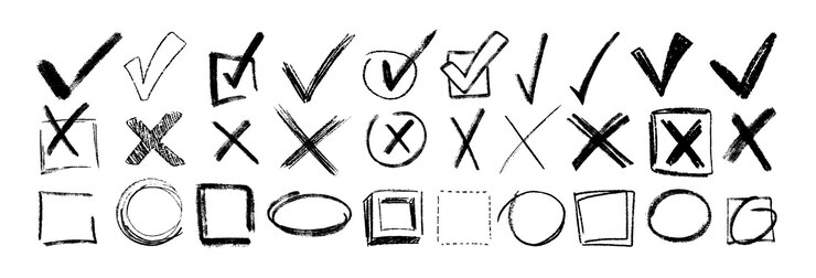 Gratis Vektor hand drawn chalk pencil check marks charcoal checklist icons crayon tick and crosses symbols