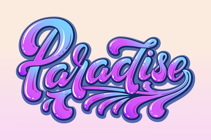 Gratis Vektor hand drawn colorful lettering paradise vector ink illustration typography poster on colorful background joyful happy and inspired design template for cards invitations prints etc