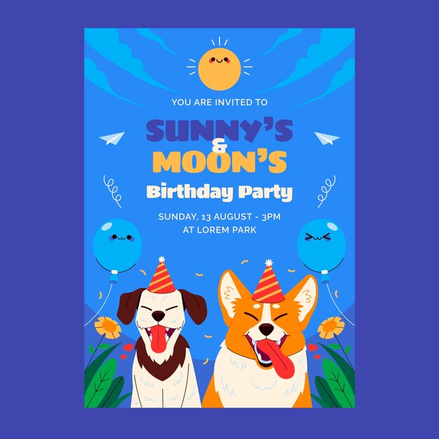 Hand drawn dog birthday invitation