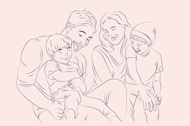 Gratis Vektor hand drawn family drawing illustration