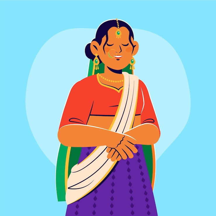 Gratis Vektor hand drawn indian bride illustration