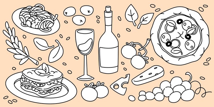 Gratis Vektor hand drawn italian cuisine elements set