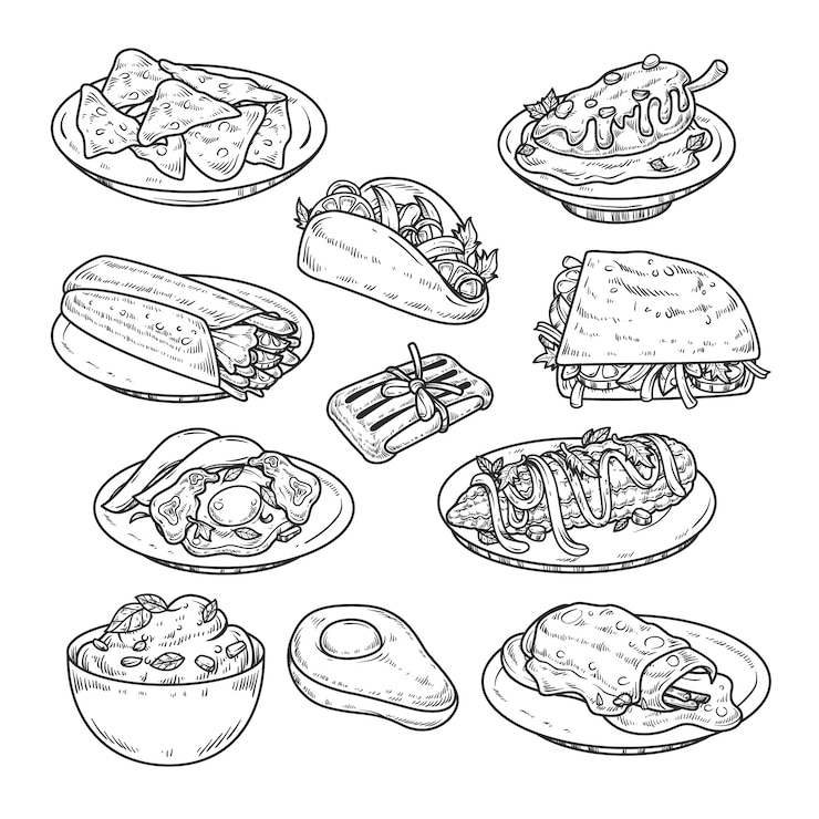 Gratis Vektor hand drawn mexican food drawing illustration