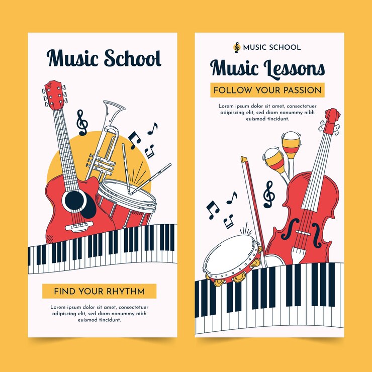 Gratis Vektor hand drawn music school vertical banner