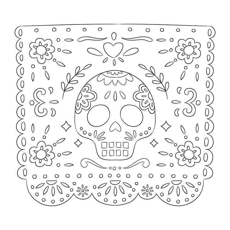 Gratis Vektor hand drawn papel picado coloring page illustration