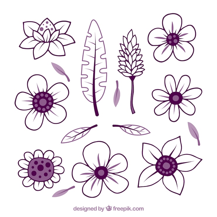 Gratis Vektor hand drawn purple tropical flower set