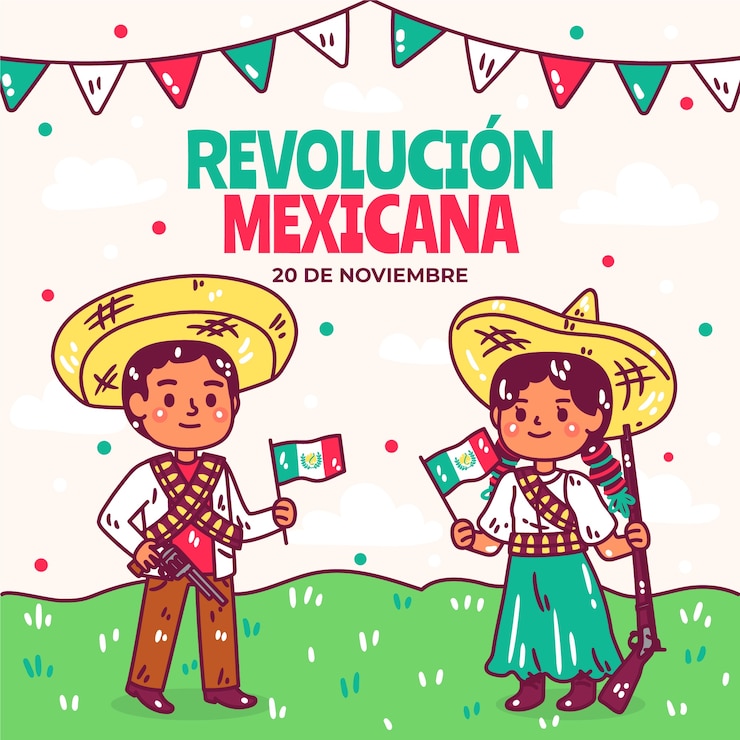 Gratis Vektor hand drawn revolucion mexicana illustration