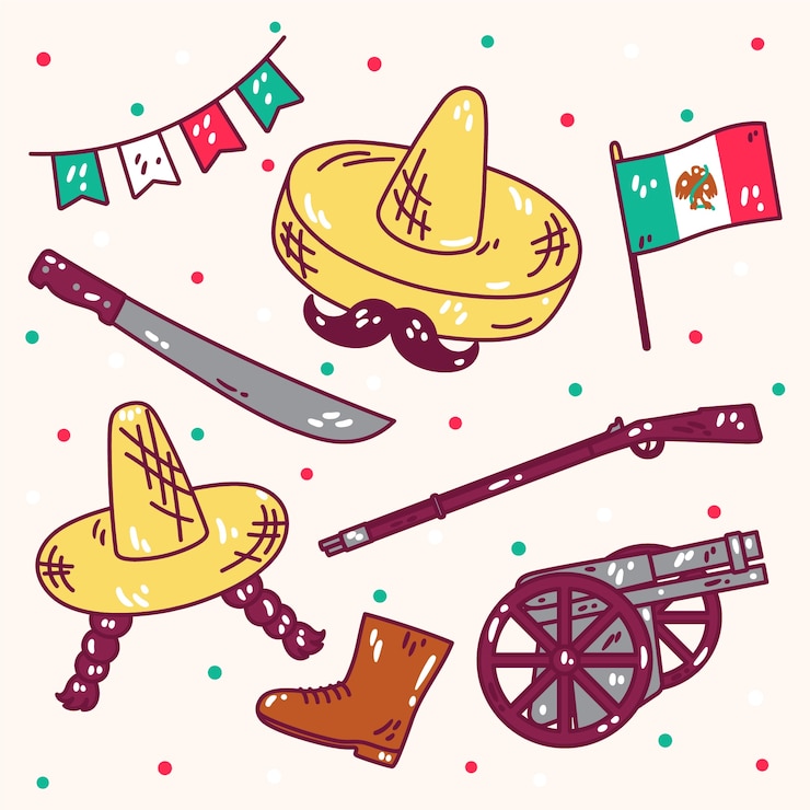 Gratis Vektor hand drawn revolucion mexicana illustration