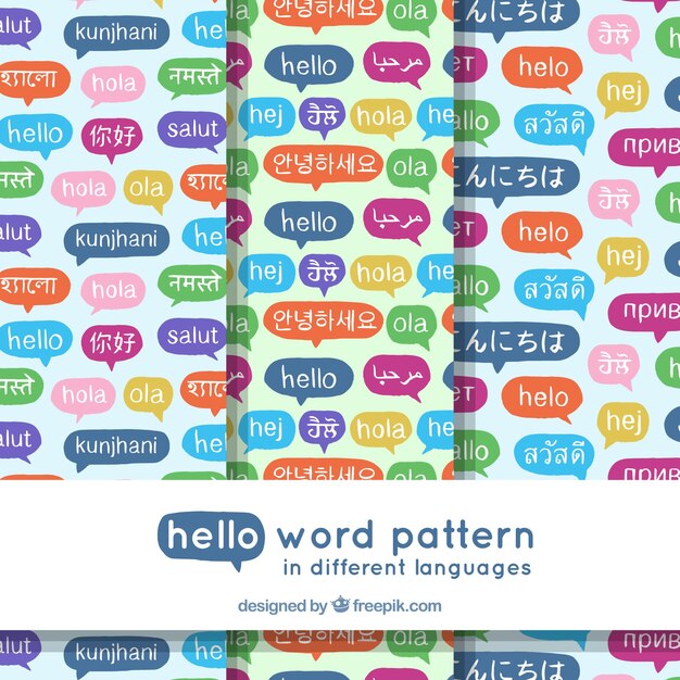 hand drawn set of hello word pattern in different languages