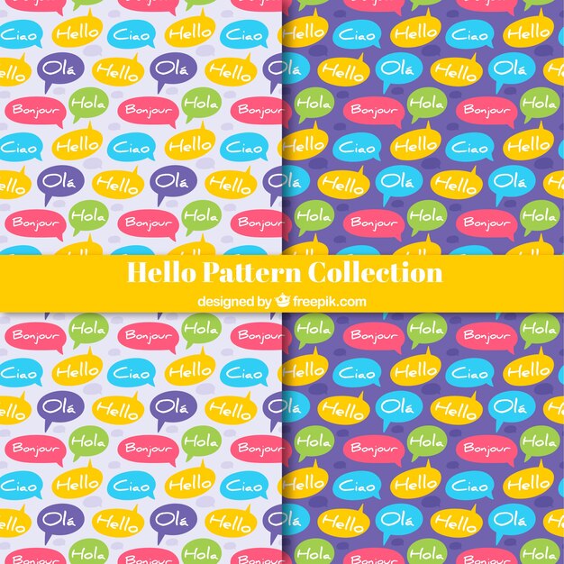 Hand drawn set of hello word pattern in different languages