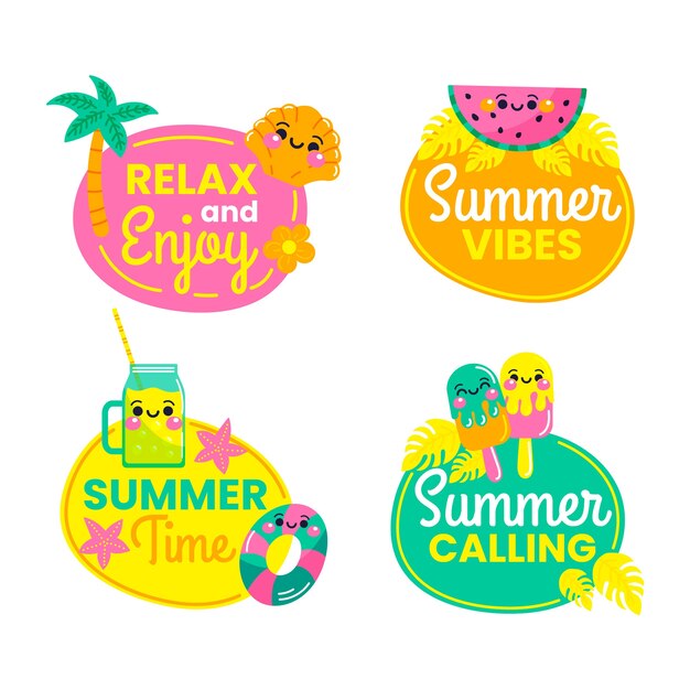 hand drawn summer labels set
