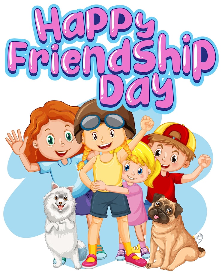 Gratis Vektor happy friendship day with children in cartoon style
