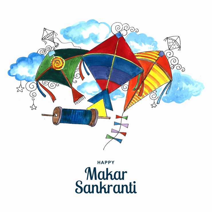 Gratis Vektor happy makar sankranti celebration colorful kites card background