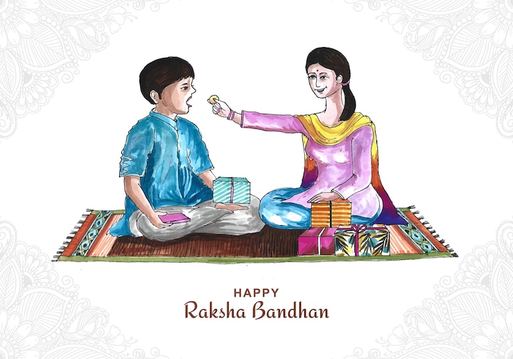 Gratis Vektor happy raksha bandhan festival celebration card watercolor background