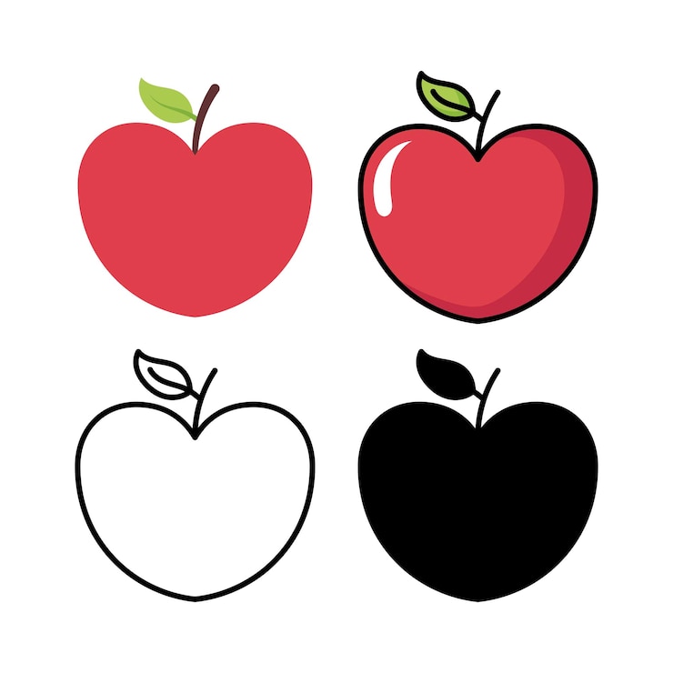 Gratis Vektor heart apple fruit multiple styles set