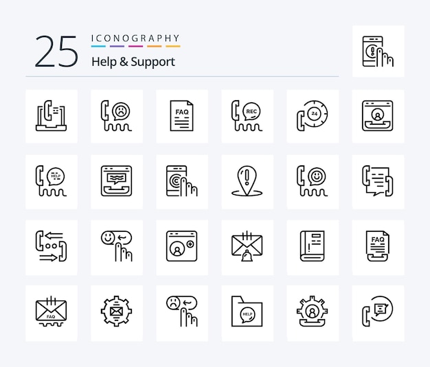 help and support 25 line icon pack including communication call phone support file