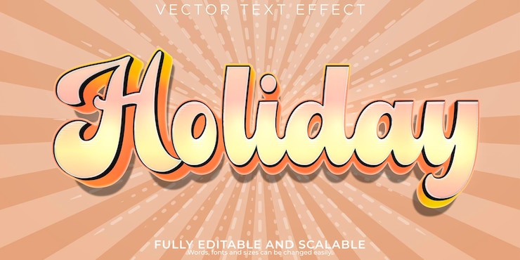 Gratis Vektor holiday text effect editable beach and summer text style
