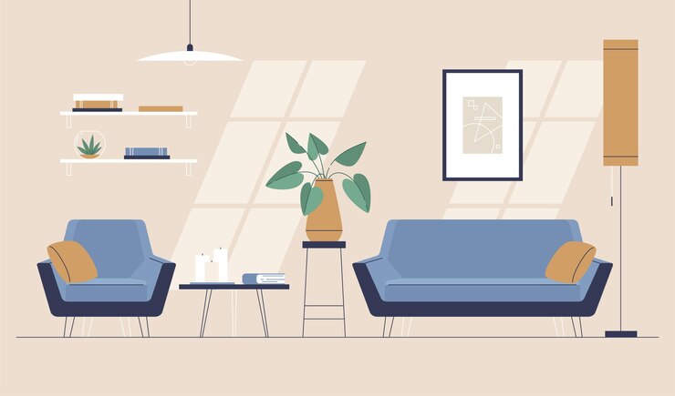 Gratis Vektor home interior background concept