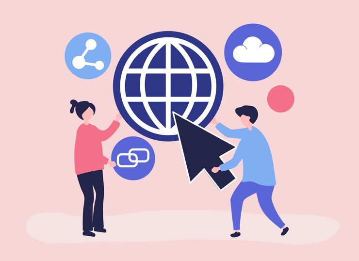 Gratis Vektor illustrasjon av karakterer og global kommunikasjon