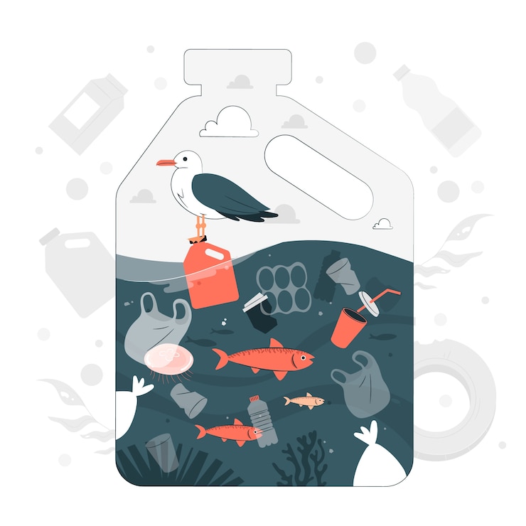 Gratis Vektor illustrasjon av konsept for plastforurensning