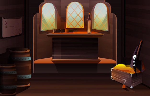 interior of captain cabin on pirate ship