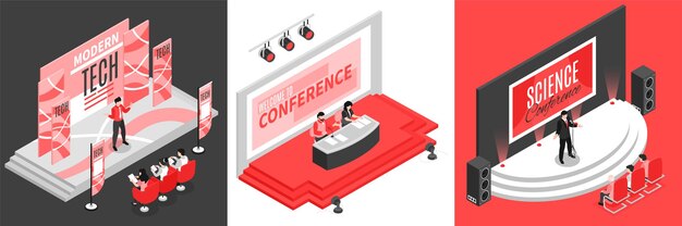 Isometric conference hall design concept with square illustration