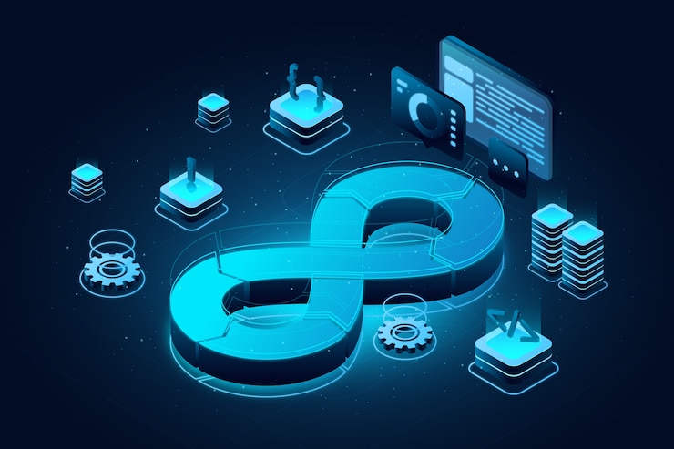 Gratis Vektor isometric devops illustration