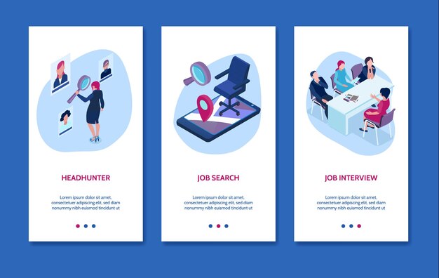 isometric recruitment agency banner set