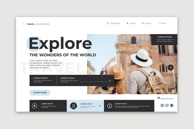 Gratis Vektor landing page travel with photo