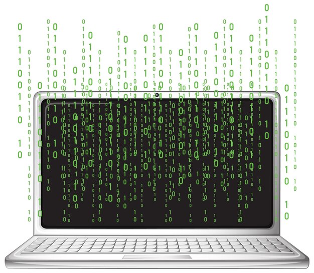 laptop with binary code screen
