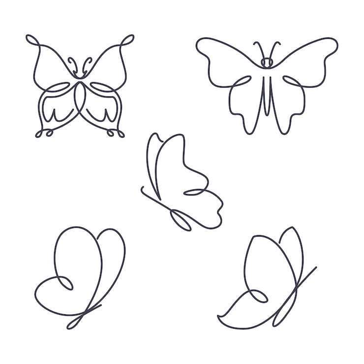 Gratis Vektor linear flat butterfly outline pack