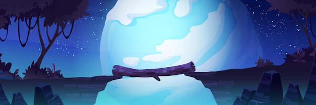 log bridge jungle and alien planet in sky