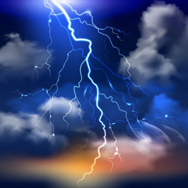 Lyn og stormfull himmel med tunge skyer realistisk bakgrunn