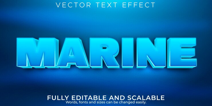 Gratis Vektor marine blue text effect, editable sea and water text style
