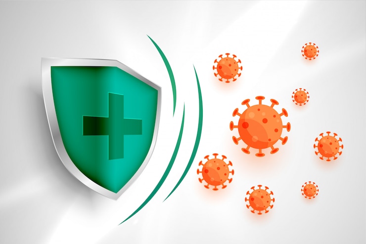 Gratis Vektor medical shield protecting coronavirus to enter background