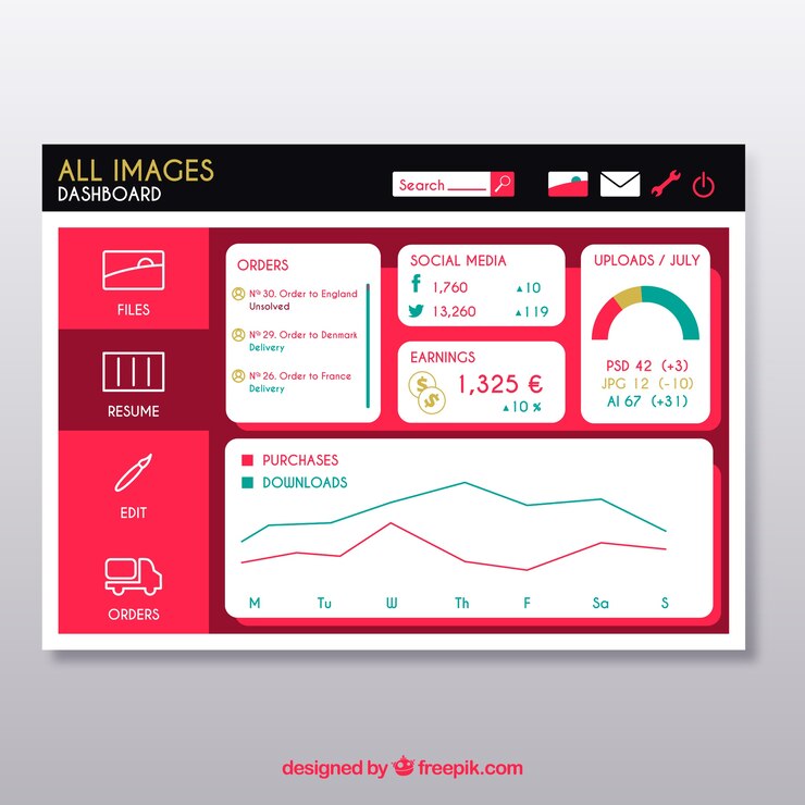 Gratis Vektor modern dashboard admin panel with flat design