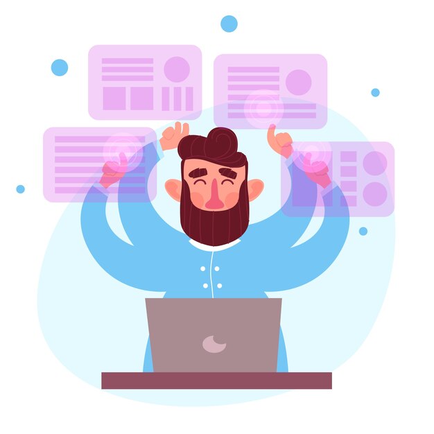 Multitasking concept illustrated with man