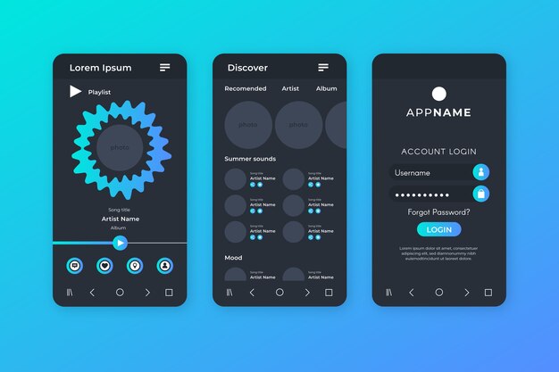Music player app interface theme