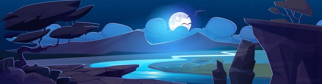 night african savannah landscape with river