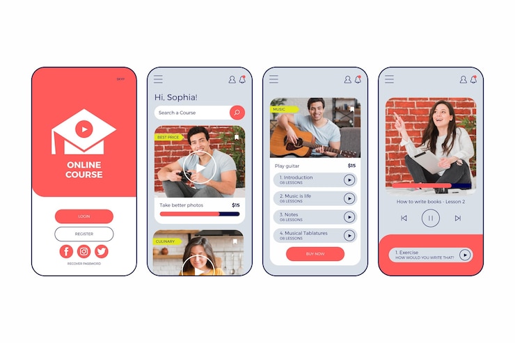 Gratis Vektor online course mobile app