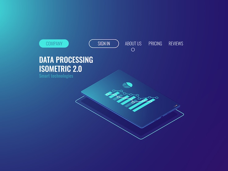 Online statistic and data analysis service, tablet with chant on screen