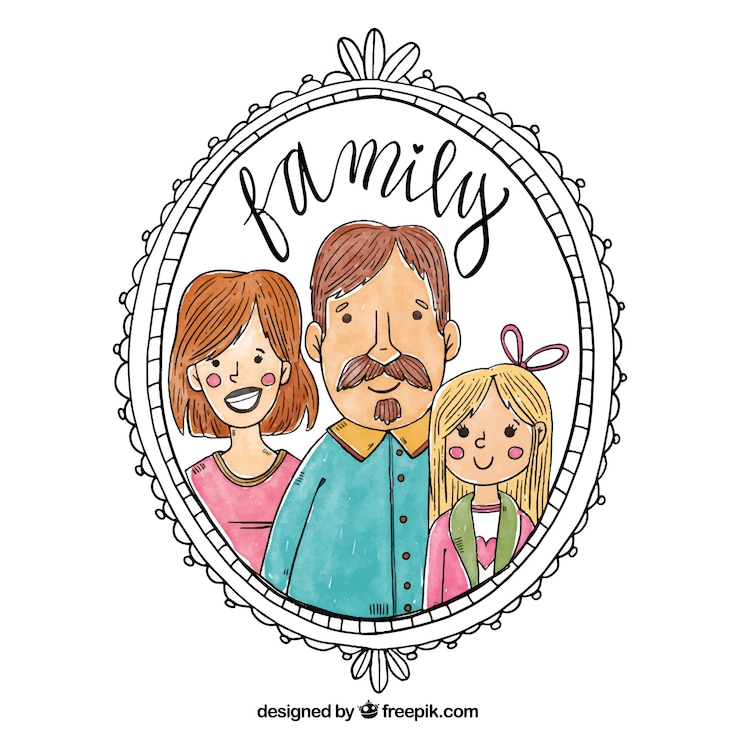 Gratis Vektor ornamental frame background with family members in vintage style