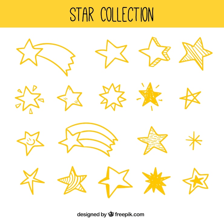 Gratis Vektor pack of different types of stars and shooting stars