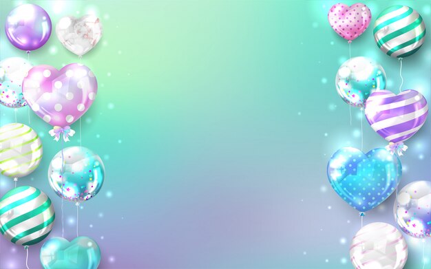 pastel balloons background for birthday and celebration card.