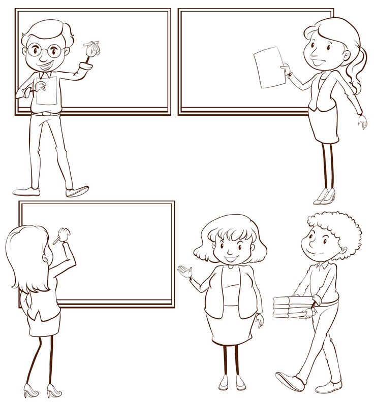 Gratis Vektor plain sketches of the teachers in the classroom