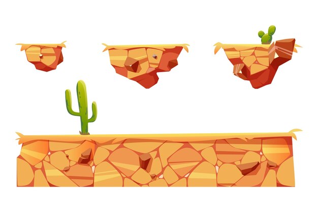 Platforms with desert landscape and cactuses for game level interface