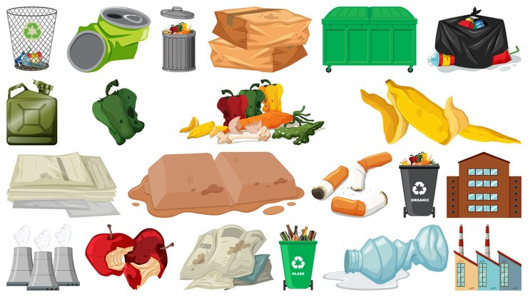 Gratis Vektor pollution, litter, rubbish and trash objects isolated