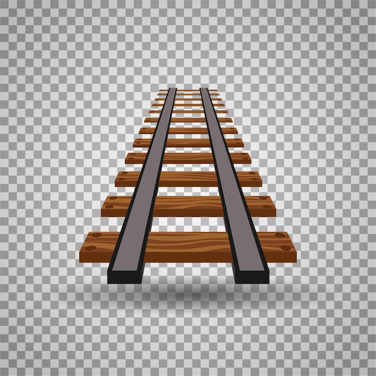 Gratis Vektor railway tracks or rail road line on transparent background. part of straight rail element illustration