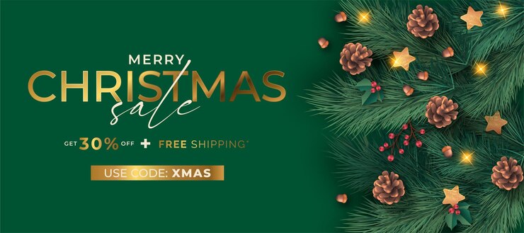 Gratis Vektor realistic christmas sale banner with winter natur